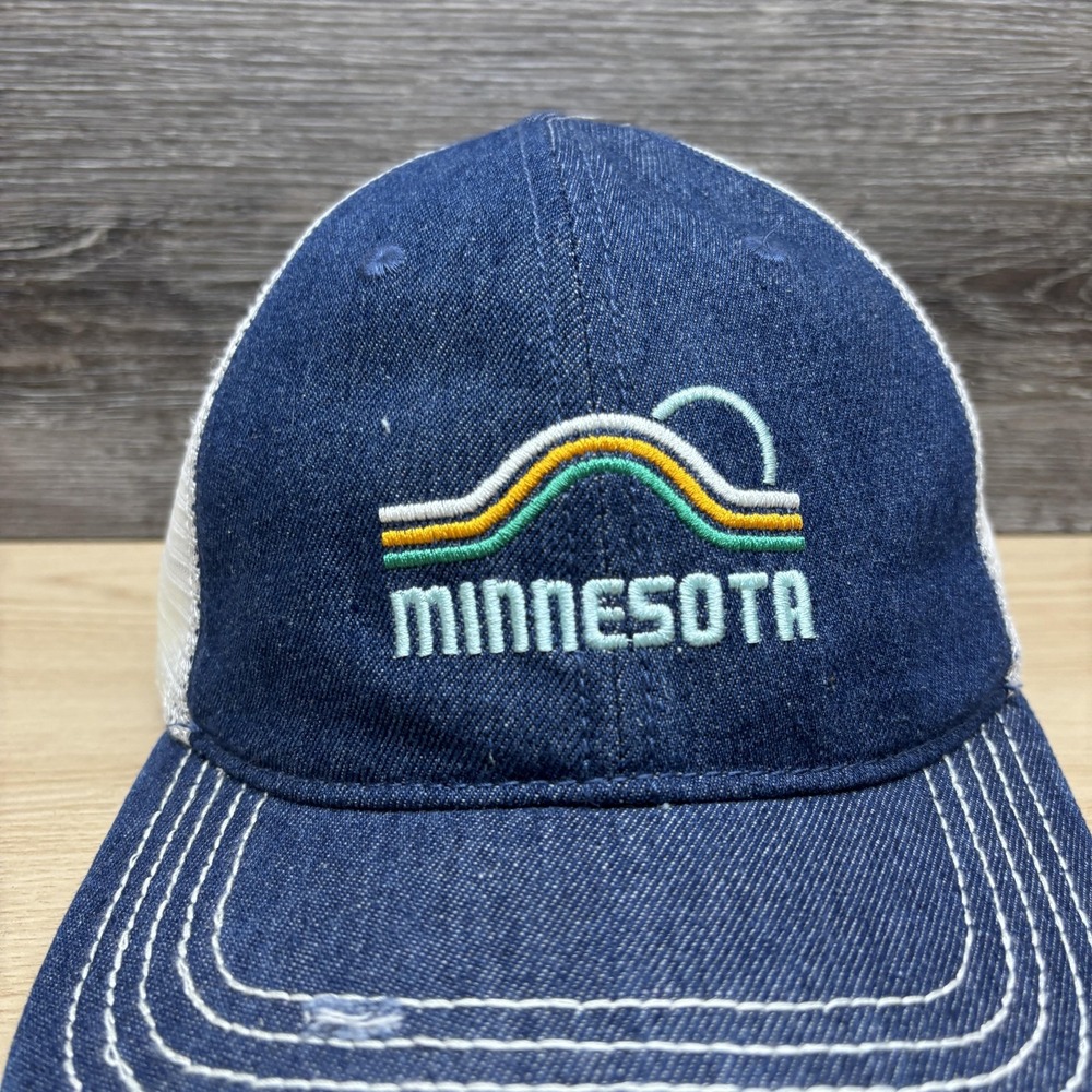 Minnesota Hat Cap Strap Back Mens One Size Blue White Trucker Denim Embroidered - Picture 2 of 9